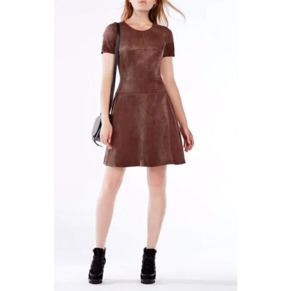 BCBGMAXAZRIA darra toffee faux suede A-line dress sz 4 - Picture 1 of 7
